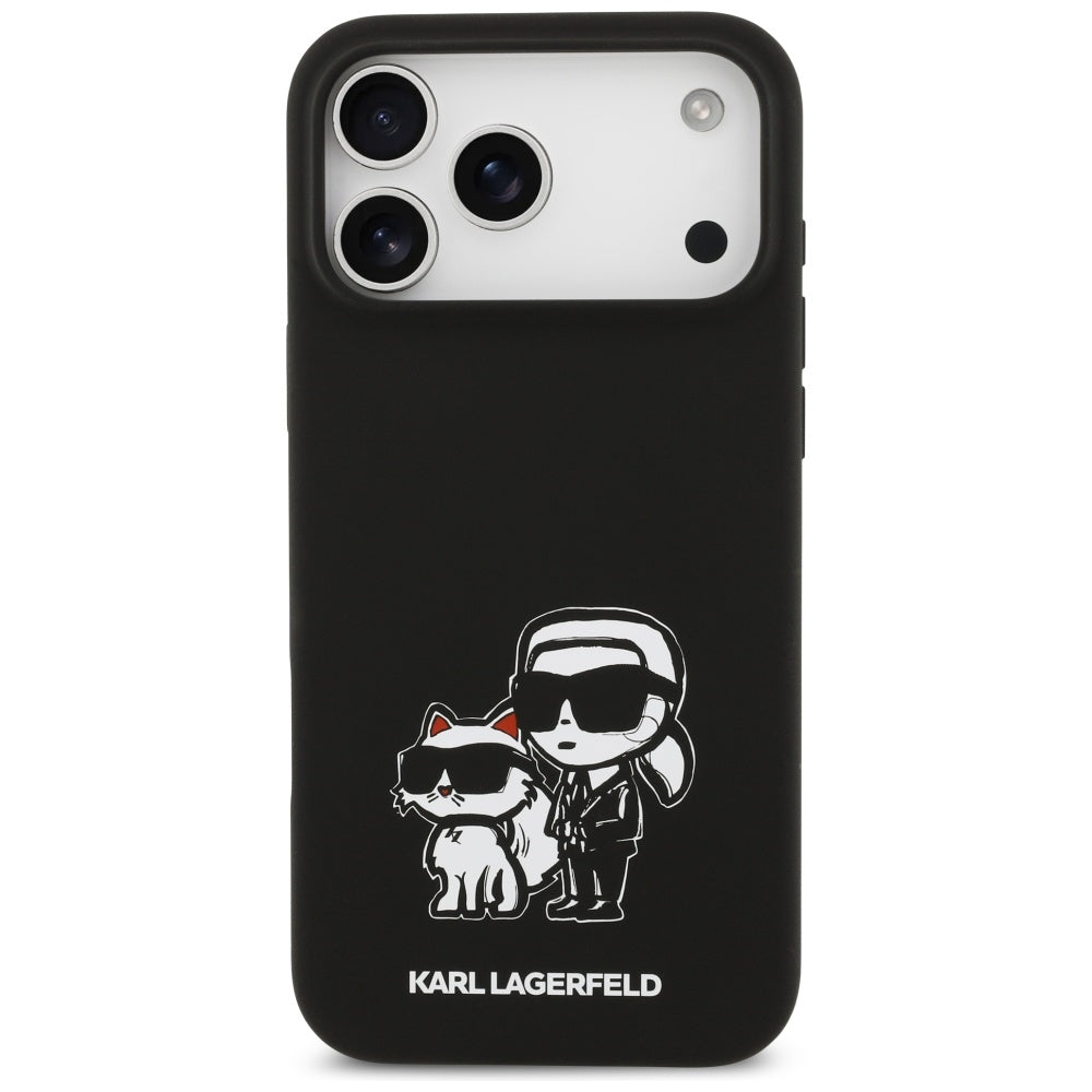 Funda para Apple iPhone 17 Pro Max, Karl Lagerfeld, Sketch and Logo Karl & Choupette, Negra.