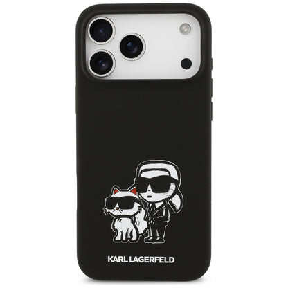 Funda para Apple iPhone 17 Pro Max, Karl Lagerfeld, Sketch and Logo Karl & Choupette, Negra.