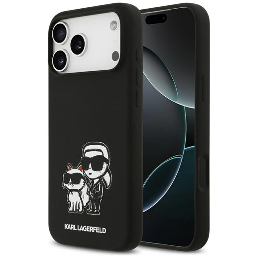 Funda para Apple iPhone 17 Pro Max, Karl Lagerfeld, Sketch and Logo Karl & Choupette, Negra.