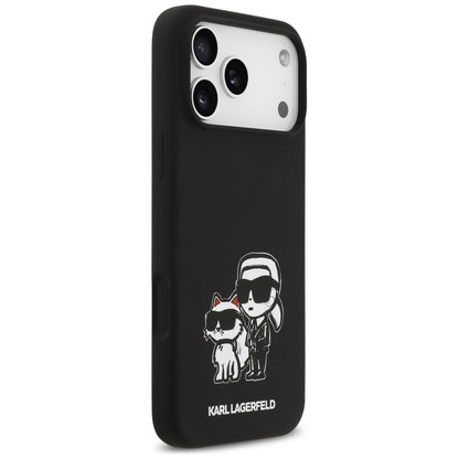 Funda para Apple iPhone 17 Pro Max, Karl Lagerfeld, Sketch and Logo Karl & Choupette, Negra.