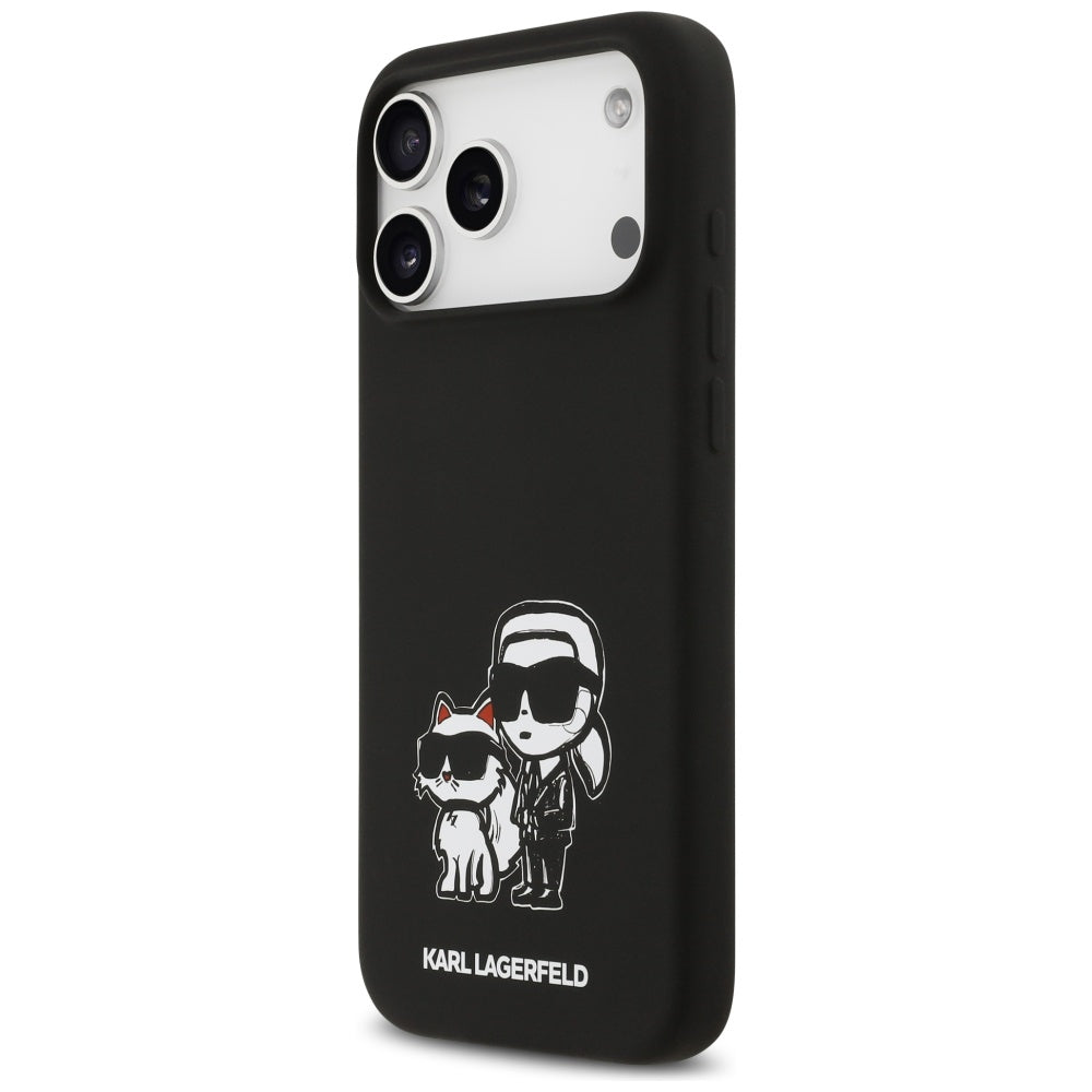 Funda para Apple iPhone 17 Pro Max, Karl Lagerfeld, Sketch and Logo Karl & Choupette, Negra.