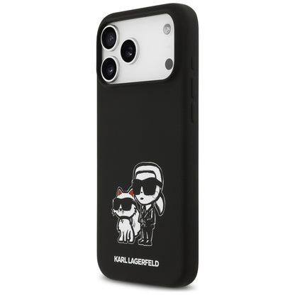 Funda para Apple iPhone 17 Pro Max, Karl Lagerfeld, Sketch and Logo Karl & Choupette, Negra.