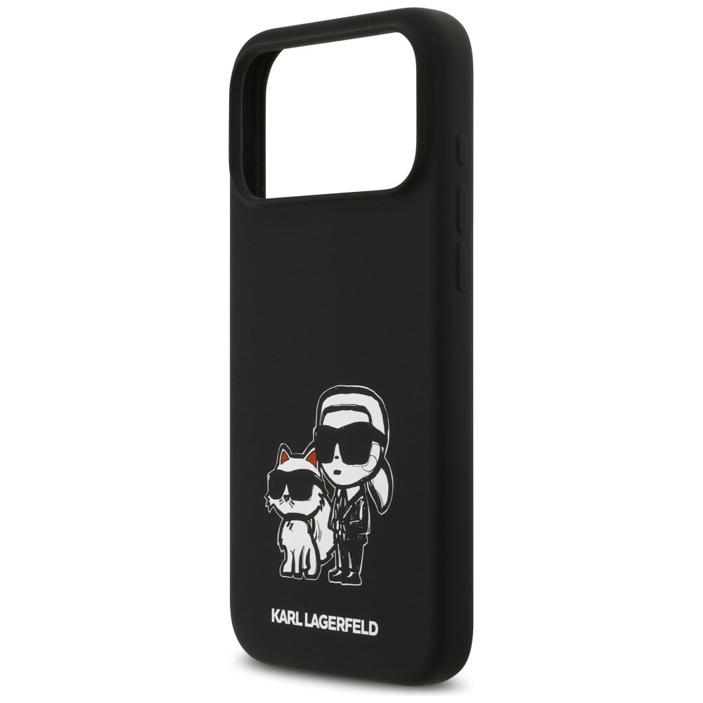 Funda para Apple iPhone 17 Pro Max, Karl Lagerfeld, Sketch and Logo Karl & Choupette, Negra.