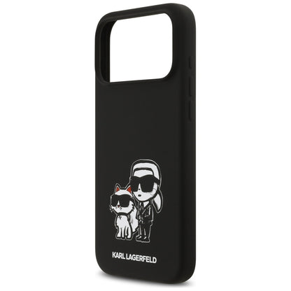 Funda para Apple iPhone 17 Pro Max, Karl Lagerfeld, Sketch and Logo Karl & Choupette, Negra.