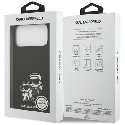 Funda para Apple iPhone 17 Pro Max, Karl Lagerfeld, Sketch and Logo Karl & Choupette, Negra.