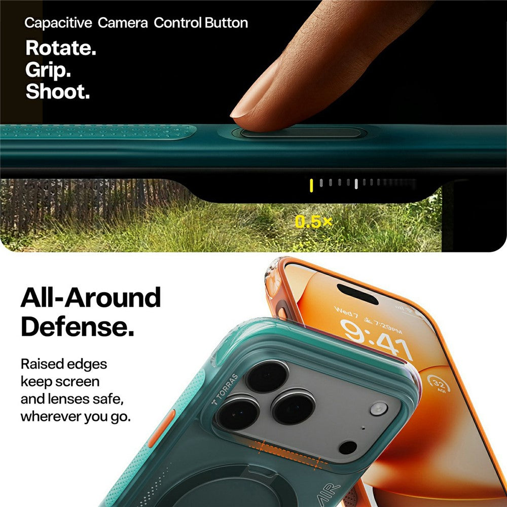 Funda para Apple iPhone 17 Pro Max, Torras, Ostand Spin Air, Verde
