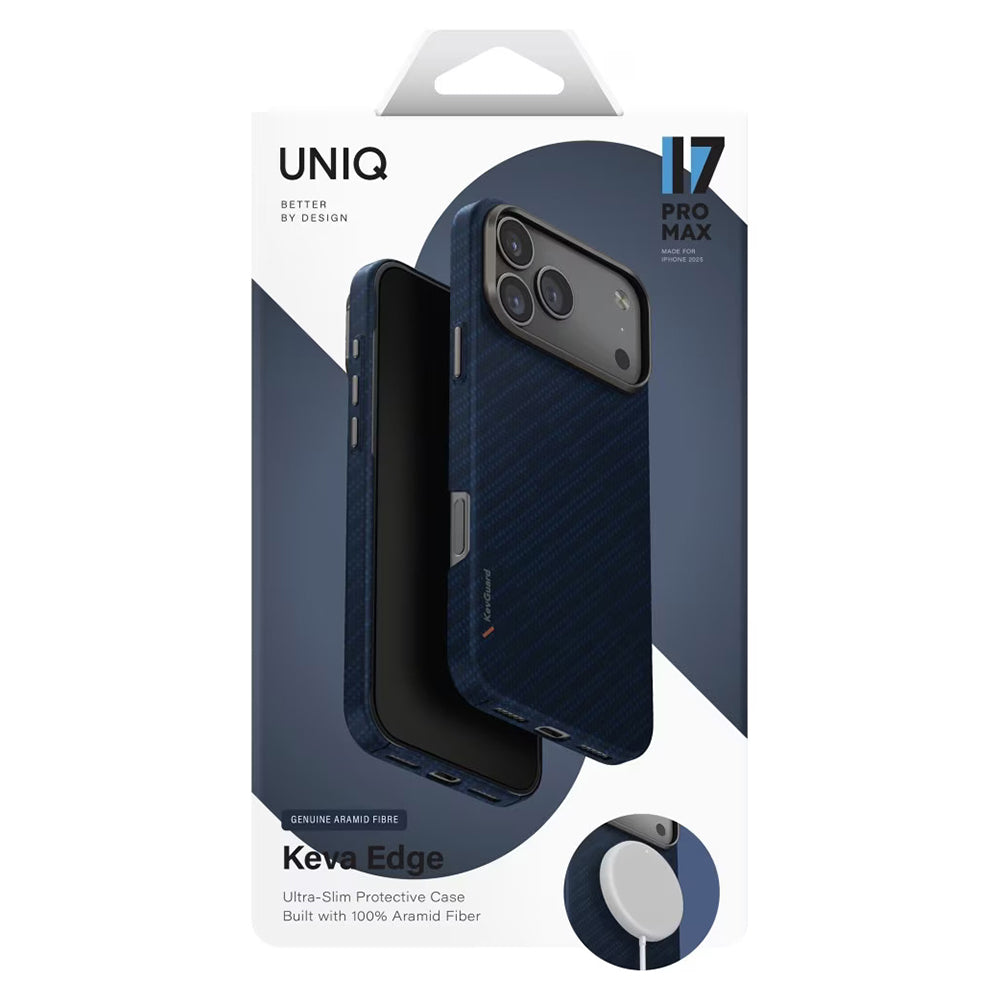 Funda MagSafe para Apple iPhone 17 Pro Max, UNIQ, Keva MagClick, Azul Marino.
