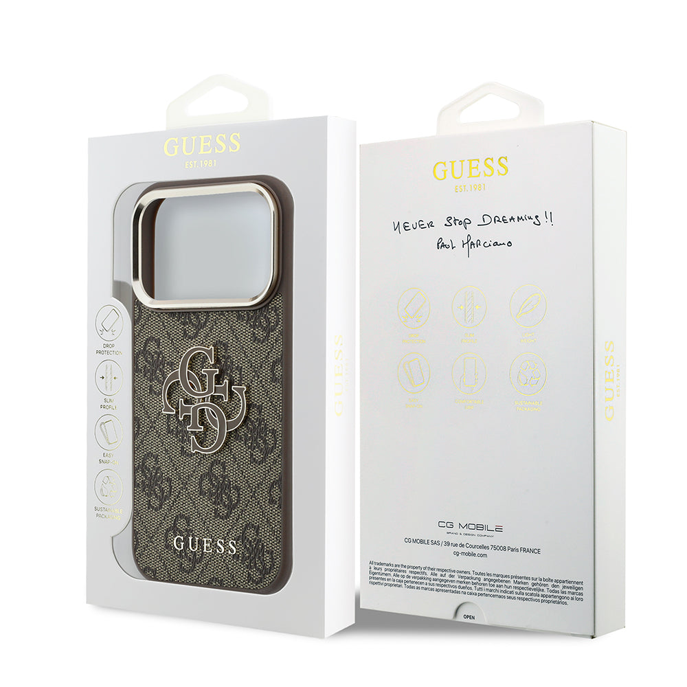 Funda para Apple iPhone 18 Pro / 17 Pro, Guess, Logo Grande 4G de Resina, Marrón