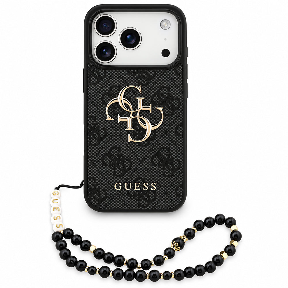 Funda para Apple iPhone 18 Pro / 17 Pro, Guess, 4G Classic Logo con Correa, Negra