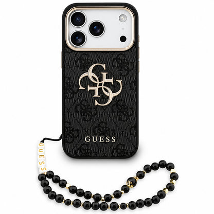 Funda para Apple iPhone 18 Pro / 17 Pro, Guess, Logo Clásico 4G con Correa, Negra Dorada