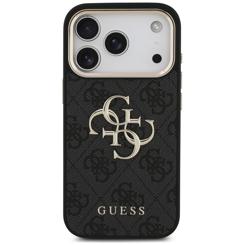 Funda para Apple iPhone 18 Pro / 17 Pro, Guess, Logo Clásico 4G con Correa, Negra Dorada