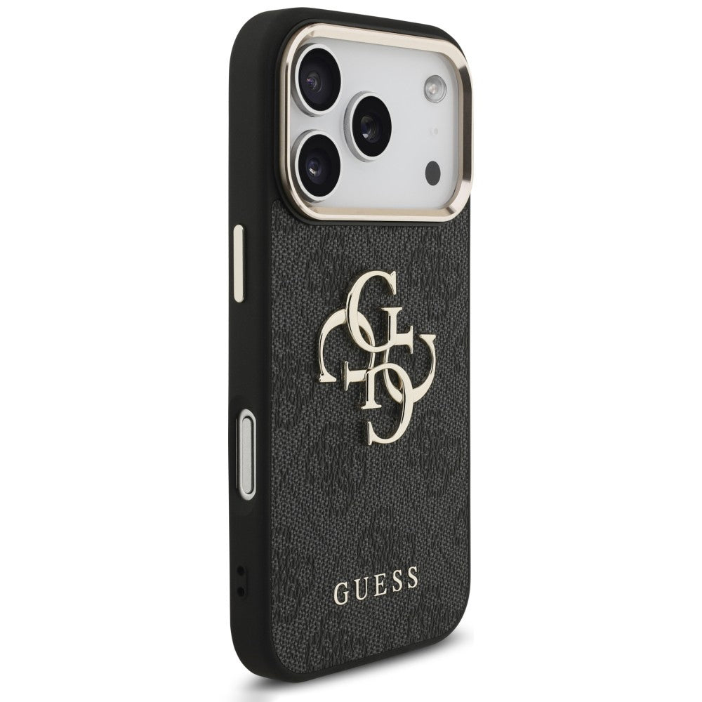 Funda para Apple iPhone 18 Pro / 17 Pro, Guess, Logo Clásico 4G con Correa, Negra Dorada