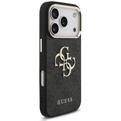 Funda para Apple iPhone 18 Pro / 17 Pro, Guess, Logo Clásico 4G con Correa, Negra Dorada