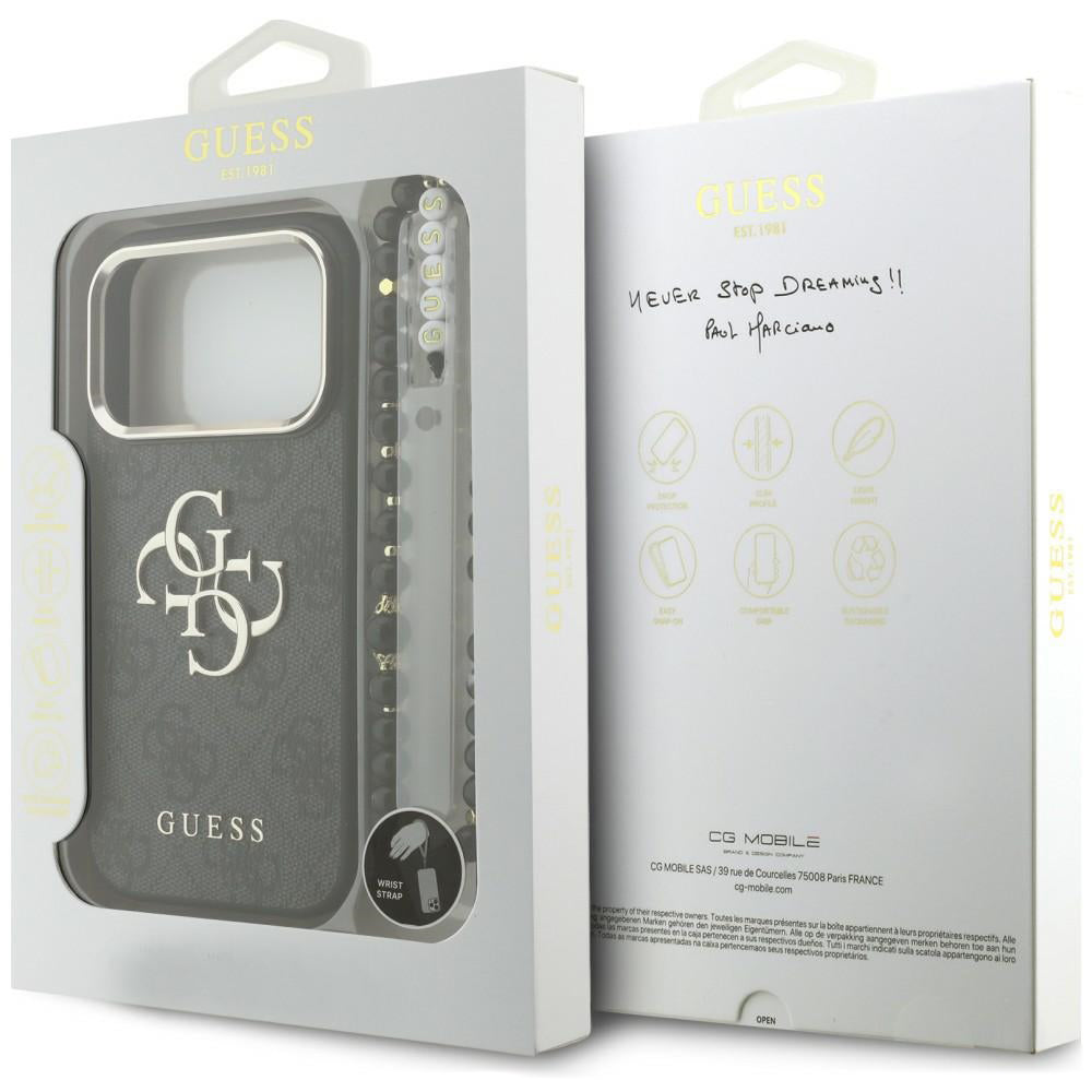 Funda para Apple iPhone 18 Pro / 17 Pro, Guess, Logo Clásico 4G con Correa, Negra Dorada