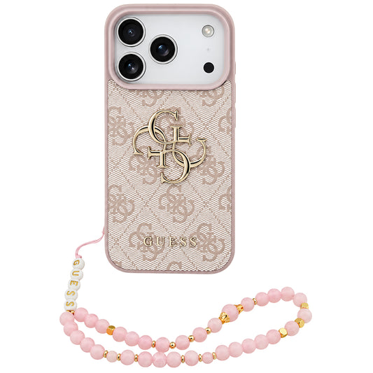 Case for Apple iPhone 18 Pro / 17 Pro, Guess, 4G Classic Logo with Strap, Pink