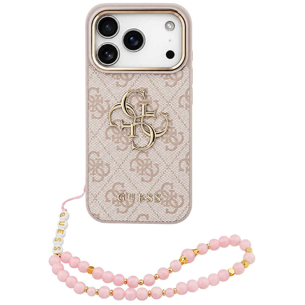 Funda para Apple iPhone 18 Pro / 17 Pro, Guess, 4G Classic Logo with Strap, rosa dorado
