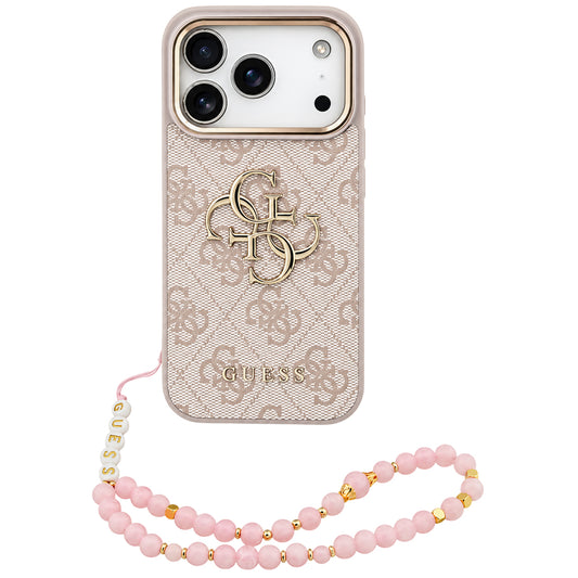 Funda para Apple iPhone 18 Pro / 17 Pro, Guess, 4G Classic Logo with Strap, rosa dorado
