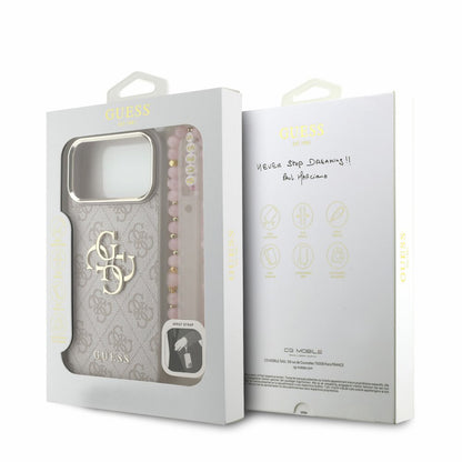 Funda para Apple iPhone 18 Pro / 17 Pro, Guess, 4G Classic Logo with Strap, rosa dorado