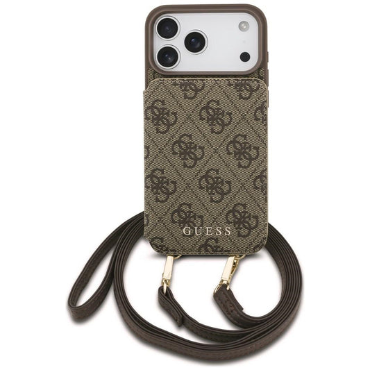 Funda para Apple iPhone 18 Pro / 17 Pro, Guess, 4G Crossbody Cardslot, marrón