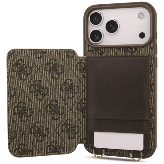 Funda para Apple iPhone 18 Pro / 17 Pro, Guess, 4G Crossbody Cardslot, marrón
