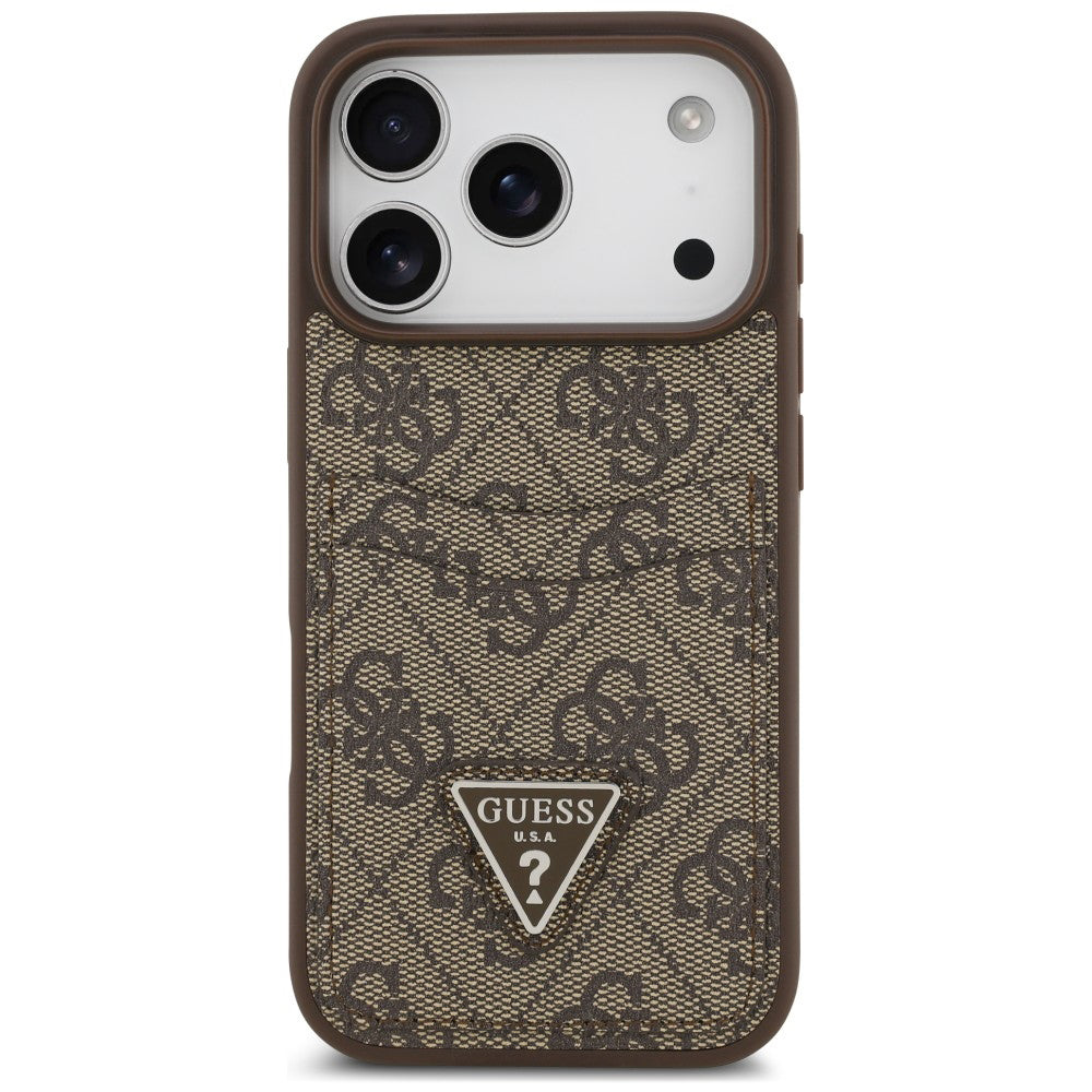 Funda para Apple iPhone 18 Pro / 17 Pro, Guess, 4G Double Card Triangle, marrón