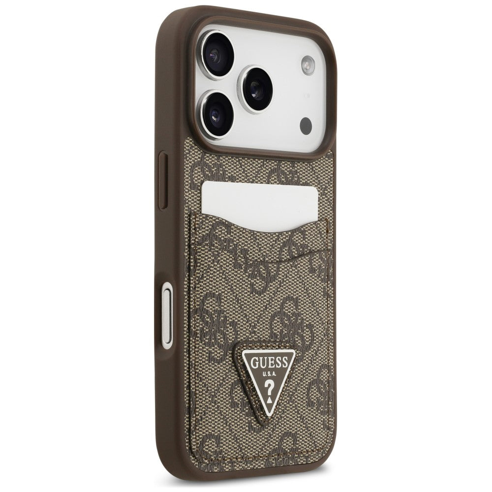 Funda para Apple iPhone 18 Pro / 17 Pro, Guess, 4G Double Card Triangle, marrón