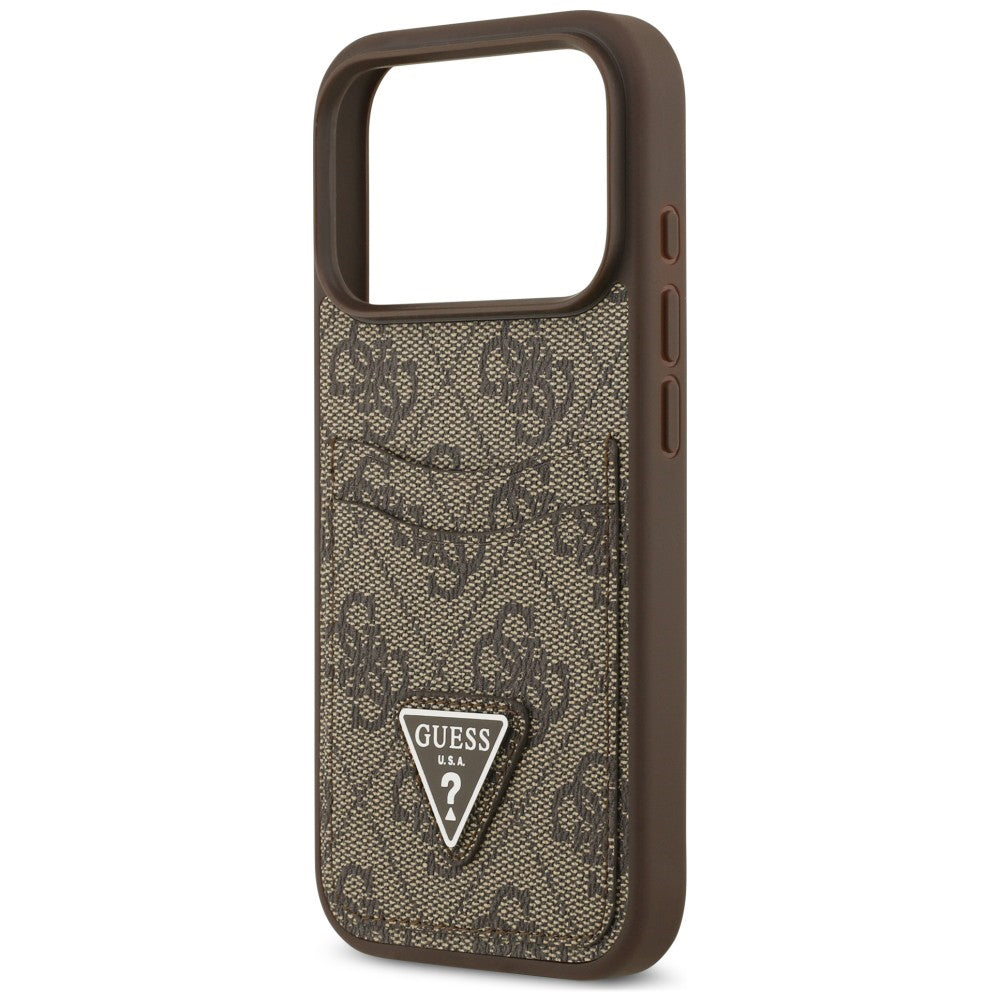Funda para Apple iPhone 18 Pro / 17 Pro, Guess, 4G Double Card Triangle, marrón