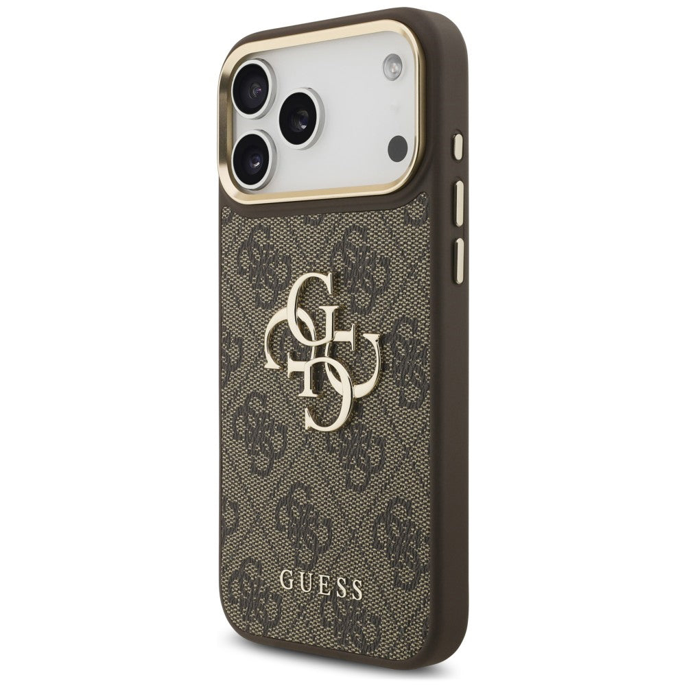 Funda para Apple iPhone 18 Pro / 17 Pro, Guess, Big 4G Classic Logo & Big Strap Metal Buttons, marrón