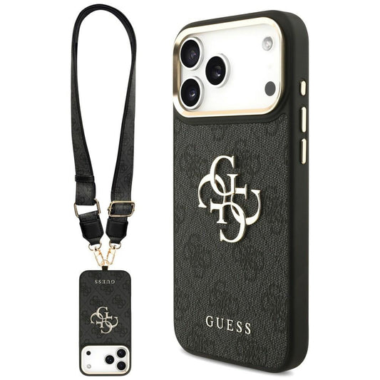 Funda para Apple iPhone 18 Pro / 17 Pro, Guess, Big 4G Classic Logo & Big Strap Metal Buttons, negra