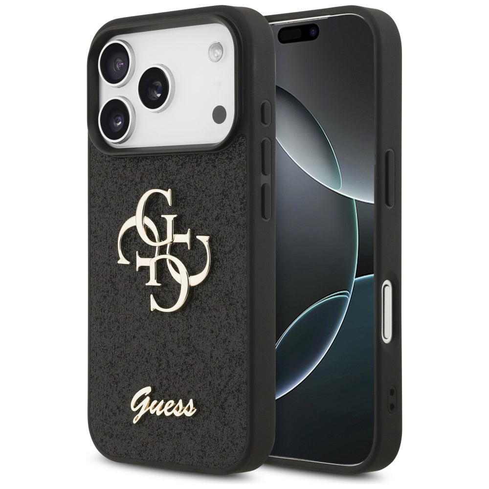 Funda para Apple iPhone 18 Pro / 17 Pro, Guess, Fixed Glitter Big 4G, Negra