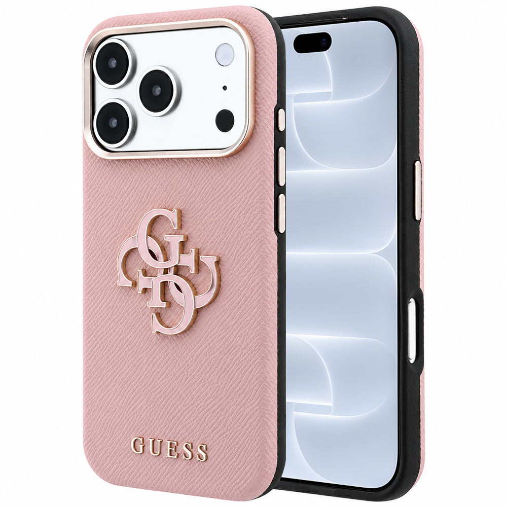 Funda para Apple iPhone 18 Pro / 17 Pro, Guess, Logo Grande de Resina Granulada, Rosa