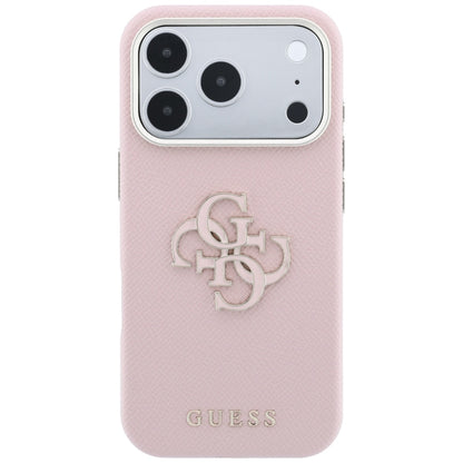 Funda para Apple iPhone 18 Pro / 17 Pro, Guess, Logo Grande de Resina Granulada, Rosa
