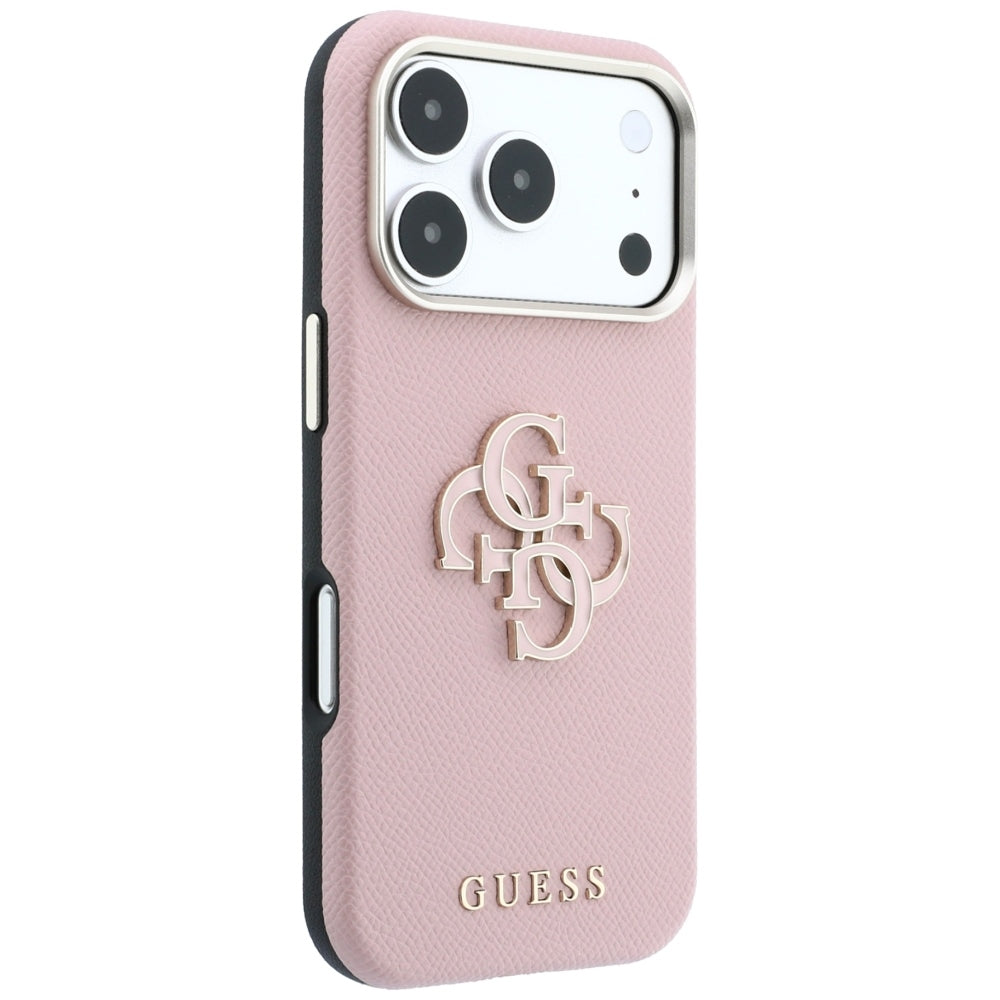 Funda para Apple iPhone 18 Pro / 17 Pro, Guess, Logo Grande de Resina Granulada, Rosa