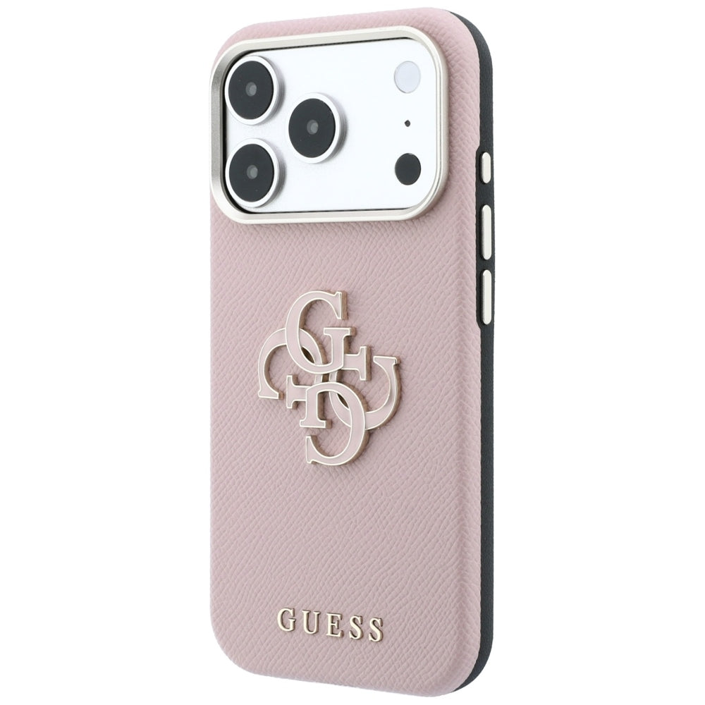 Funda para Apple iPhone 18 Pro / 17 Pro, Guess, Logo Grande de Resina Granulada, Rosa
