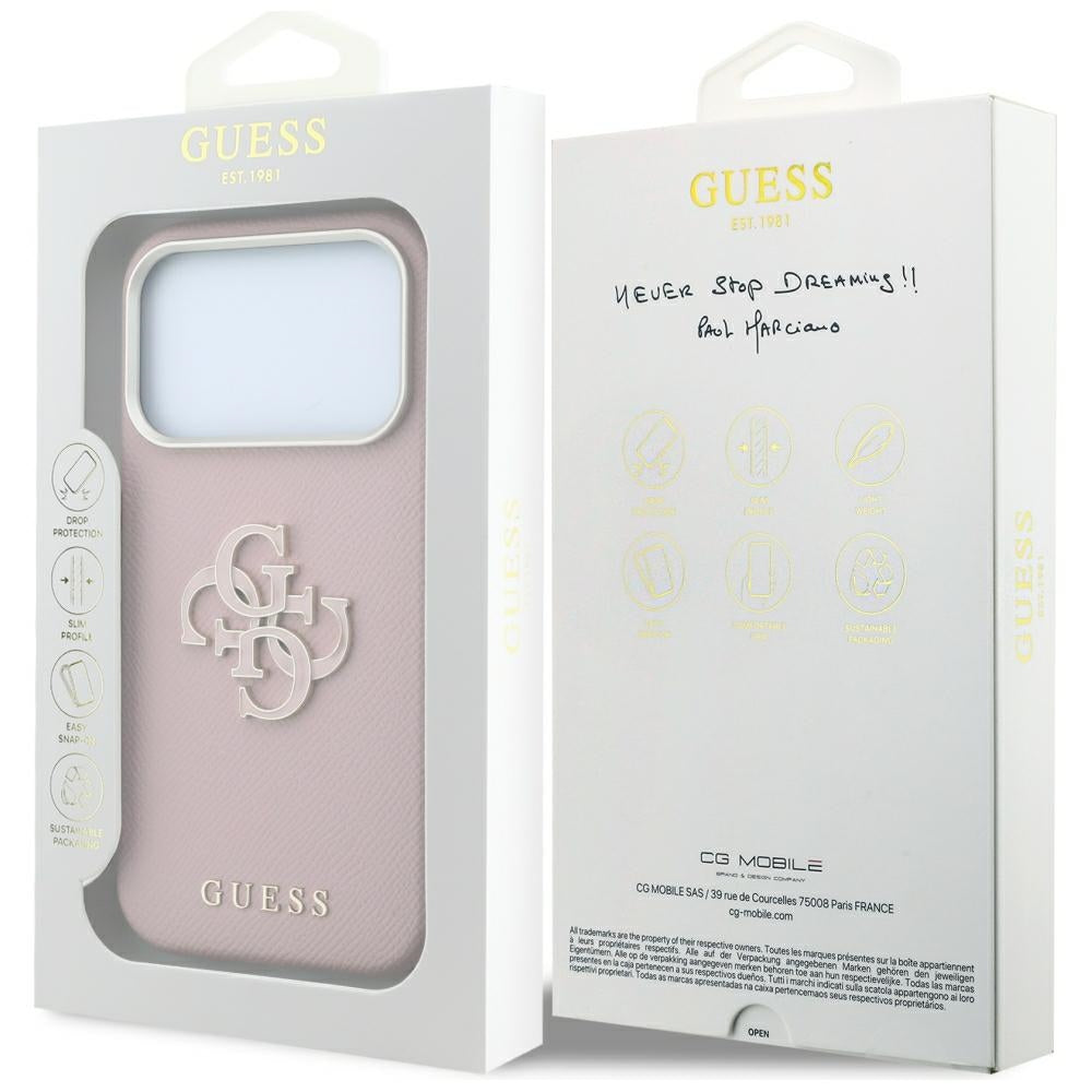 Funda para Apple iPhone 18 Pro / 17 Pro, Guess, Logo Grande de Resina Granulada, Rosa