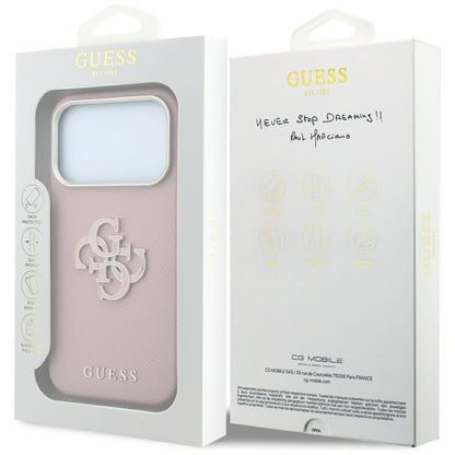 Funda para Apple iPhone 18 Pro / 17 Pro, Guess, Logo Grande de Resina Granulada, Rosa