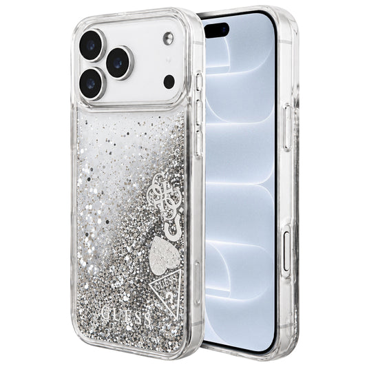 Funda para Apple iPhone 18 Pro / 17 Pro, Guess, Liquid Glitter Charms, plateada