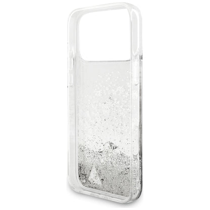 Case for Apple iPhone 18 Pro / 17 Pro, Guess, Liquid Glitter Charms, Silver