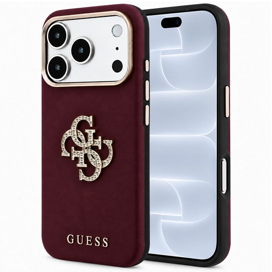 Funda para Apple iPhone 18 Pro / 17 Pro, Guess, Logo Grande de Strass Suave, Burdeos