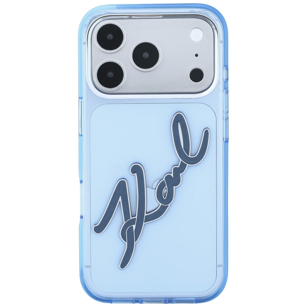 Funda para Apple iPhone 18 Pro / 17 Pro, Karl Lagerfeld, IML Gran Logo de Resina con Marco Metálico, Azul