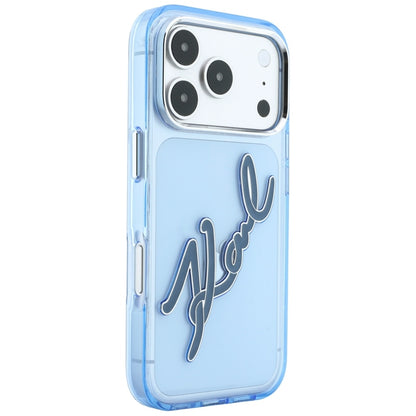Funda para Apple iPhone 18 Pro / 17 Pro, Karl Lagerfeld, IML Gran Logo de Resina con Marco Metálico, Azul