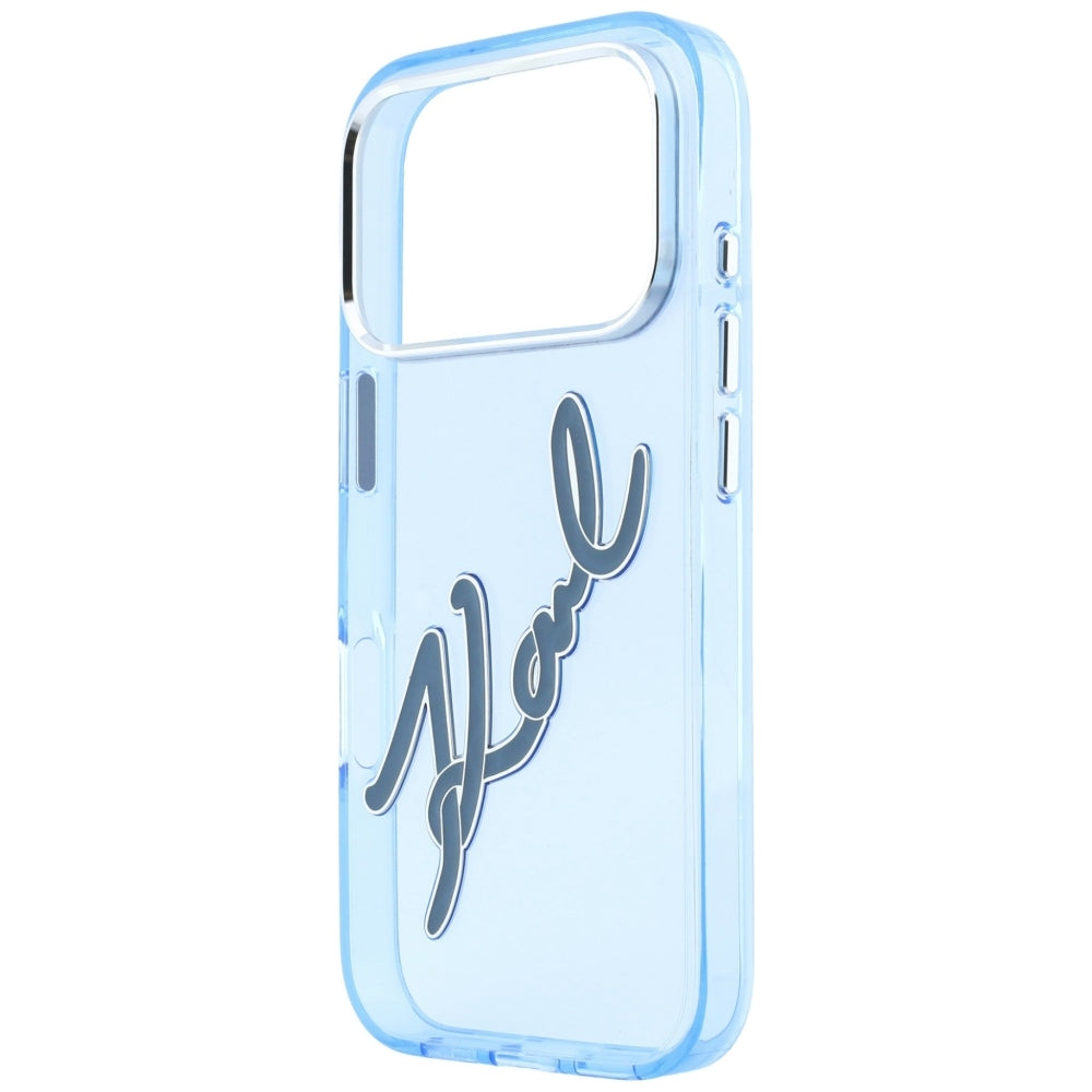 Funda para Apple iPhone 18 Pro / 17 Pro, Karl Lagerfeld, IML Gran Logo de Resina con Marco Metálico, Azul