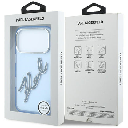 Funda para Apple iPhone 18 Pro / 17 Pro, Karl Lagerfeld, IML Gran Logo de Resina con Marco Metálico, Azul