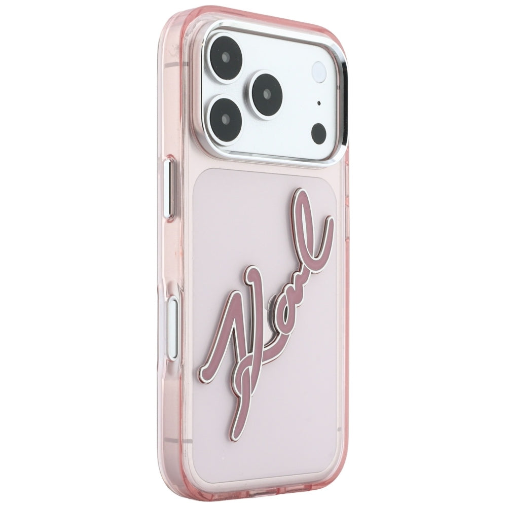 Funda para Apple iPhone 18 Pro / 17 Pro, Karl Lagerfeld, IML Gran Logo de Resina con Marco Metálico, Rosa