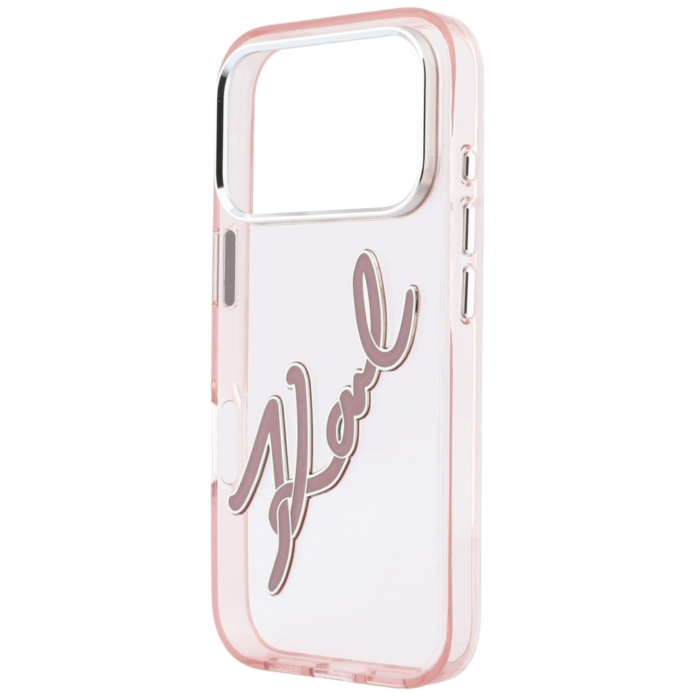 Funda para Apple iPhone 18 Pro / 17 Pro, Karl Lagerfeld, IML Gran Logo de Resina con Marco Metálico, Rosa