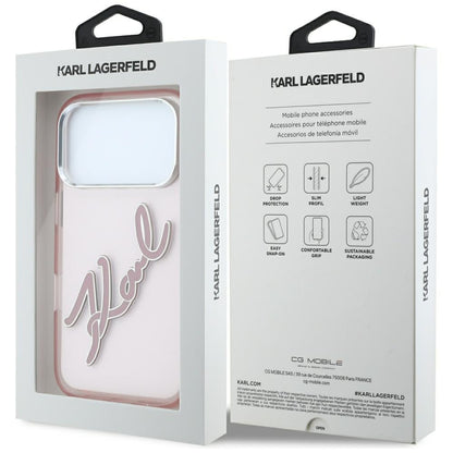 Funda para Apple iPhone 18 Pro / 17 Pro, Karl Lagerfeld, IML Gran Logo de Resina con Marco Metálico, Rosa