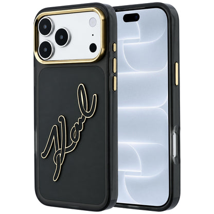 Funda para Apple iPhone 18 Pro / 17 Pro, Karl Lagerfeld, IML Gran Logo de Resina y Marco Metálico, Negra
