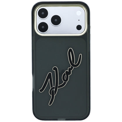 Funda para Apple iPhone 18 Pro / 17 Pro, Karl Lagerfeld, IML Gran Logo de Resina y Marco Metálico, Negra