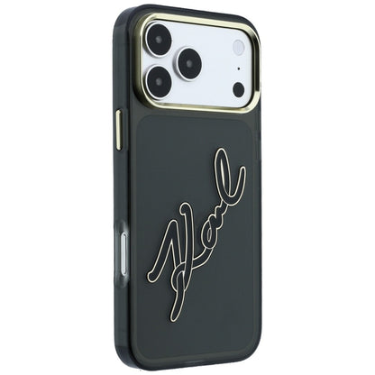Funda para Apple iPhone 18 Pro / 17 Pro, Karl Lagerfeld, IML Gran Logo de Resina y Marco Metálico, Negra