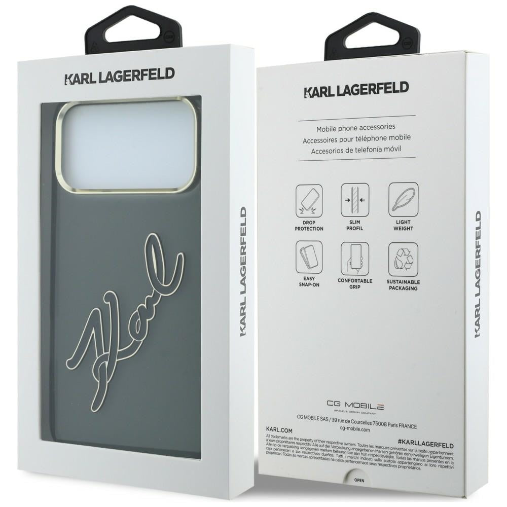 Funda para Apple iPhone 18 Pro / 17 Pro, Karl Lagerfeld, IML Gran Logo de Resina y Marco Metálico, Negra